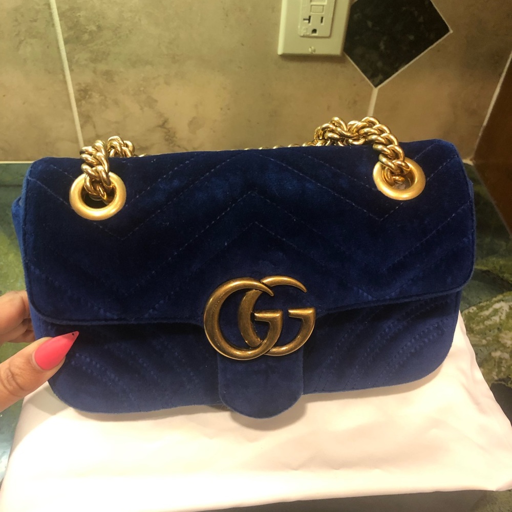 Authentic Beautiful Blue Velvet Mini Gucci Bag! Comes with box and dust bag 😍